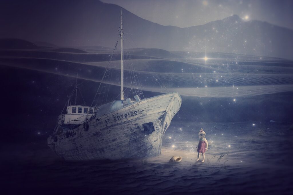 boat, nature, kid, creativity, dream, desert