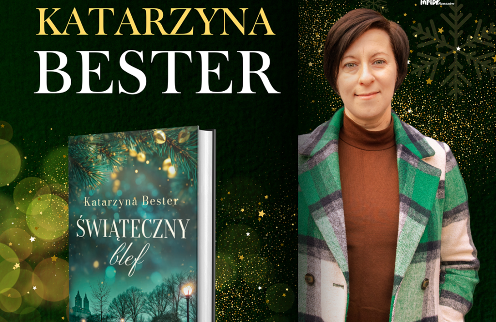 Grafika promująca spotkanie z Katarzyną Bester