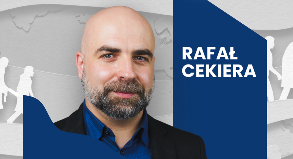 Grafika promująca spotkanie z Rafałem Cekierą