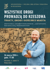 Grafika promująca spotkanie z Jakubem Pawłowskim