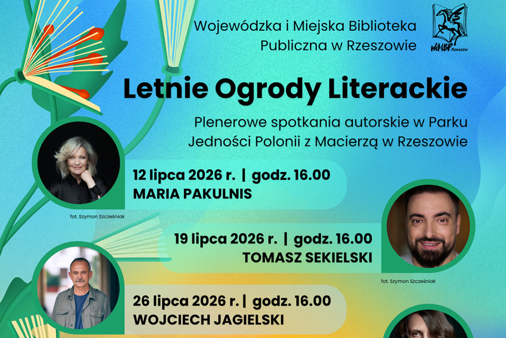 Grafika promujaca spotkania w ramach projektu Letnie Ogrody Literackie