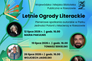 Grafika promujaca spotkania w ramach projektu Letnie Ogrody Literackie