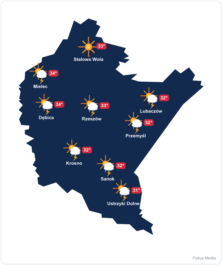 Mapa pogody dla Podkarpacia